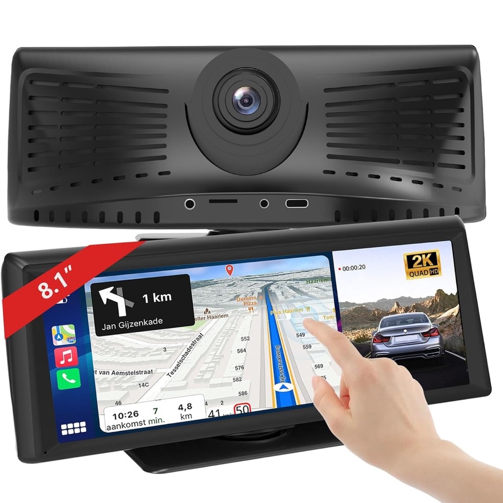 8.1" Black Car GPS Navigation System with Dash Cam